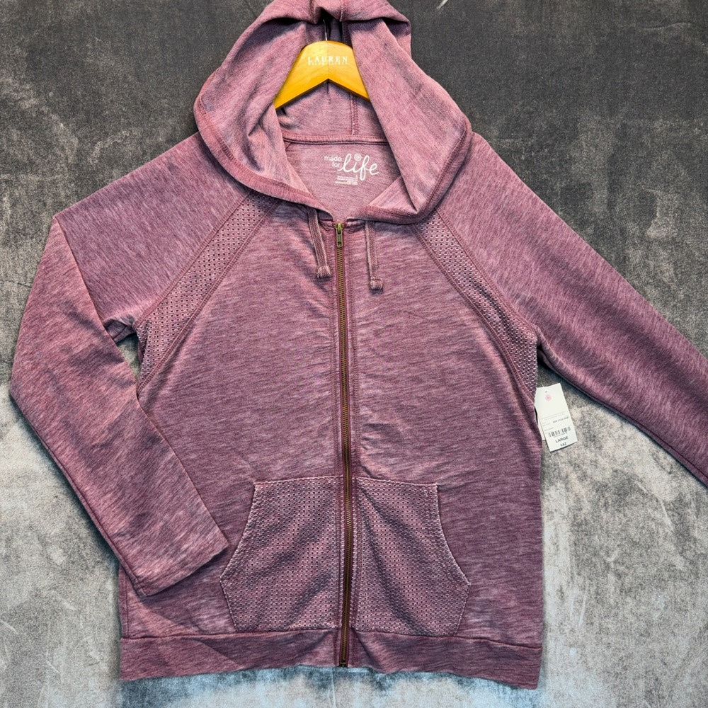 Made For Life Zip Hoodie Womens Large Wild Berry Athleisure Loungewear